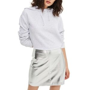 Topshop Grey Fleece Cropped Hoodie in Silver